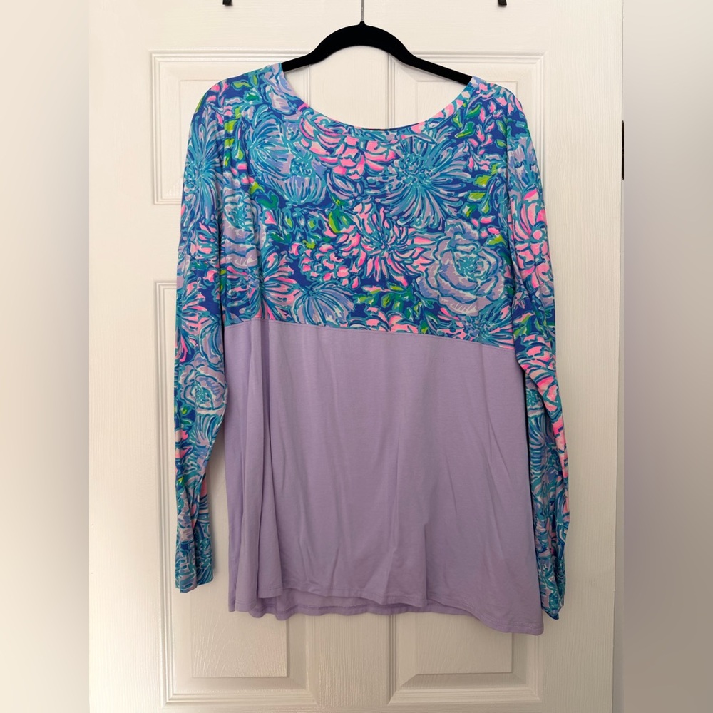 Lilly Pulitzer Floral Yoke Long Sleeve Tee in Lavender and Multi